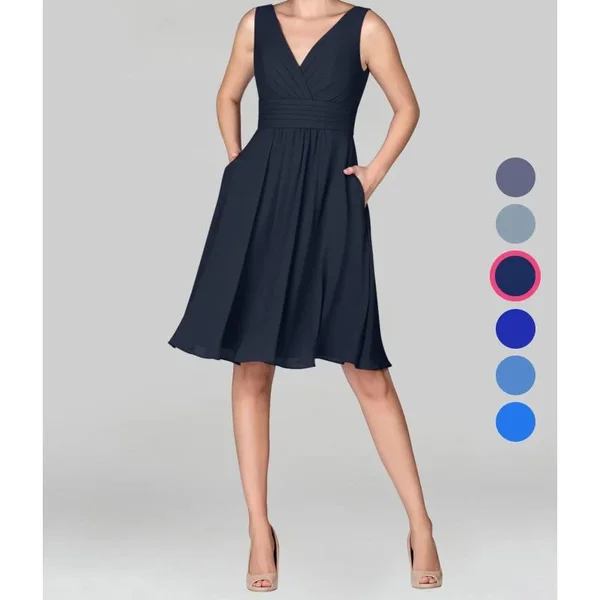 Azazie A-Line/Princess V-Neck Knee-Length Chiffon Bridesmaid Dresses - Dark Navy