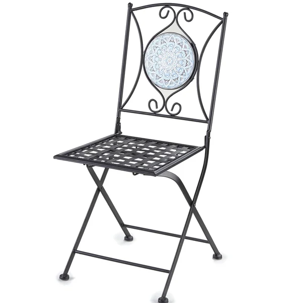 Metal Folding Patio Chair with Decorative Tile Mosaic - Black
