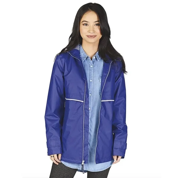 Charles River Women's New Englander Rain Jacket with Printed Lining in Royal/Stripe S - 5996, Size: Small, Blue