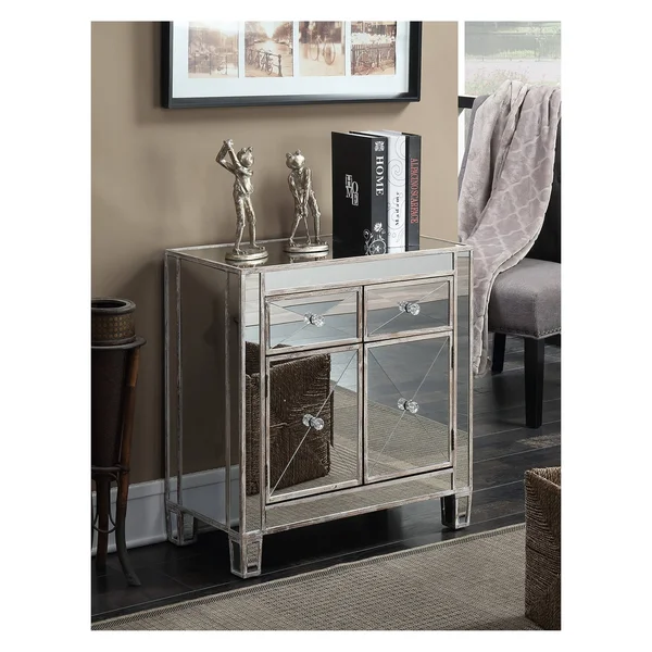 Gold Coast Vineyard 2 Drawer Mirrored Cabinet Weathered White Johar