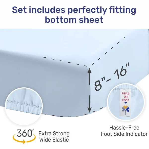 Split King Sheets for Adjustable Bed - Light Blue Color - 500 Thread Count 100% Real Cotton, Silky Sateen Weave 5 Piece Bed Sheet