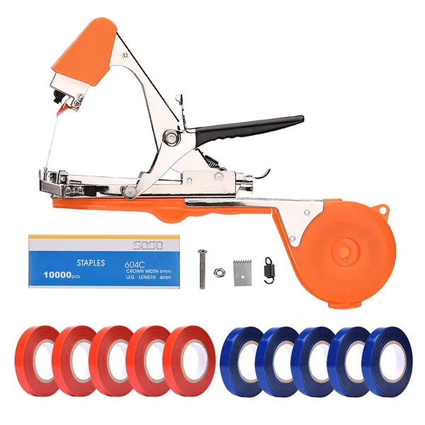 FUNTECK Plant Tying Machine Tapener Tool for Grapes, Raspberries, Tomatoes and Vining Vegetables, Comes with Tapes, Staples