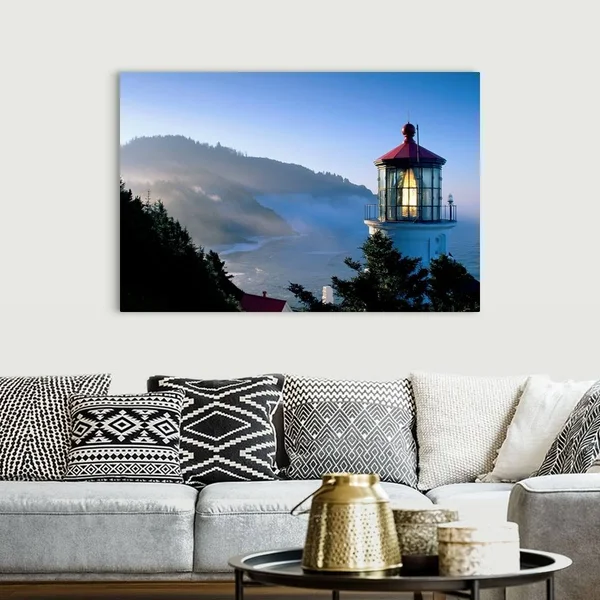 Oregon, View of Heceta Head Lighthouse in Early Morning Sun, Canvas Wall Art, 60x40, Great Big Canvas
