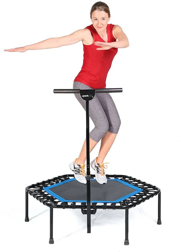 Sportplus Quiet Mini Indoor Rebounder Fitness Trampoline w/ Adjustable Bar - Blue