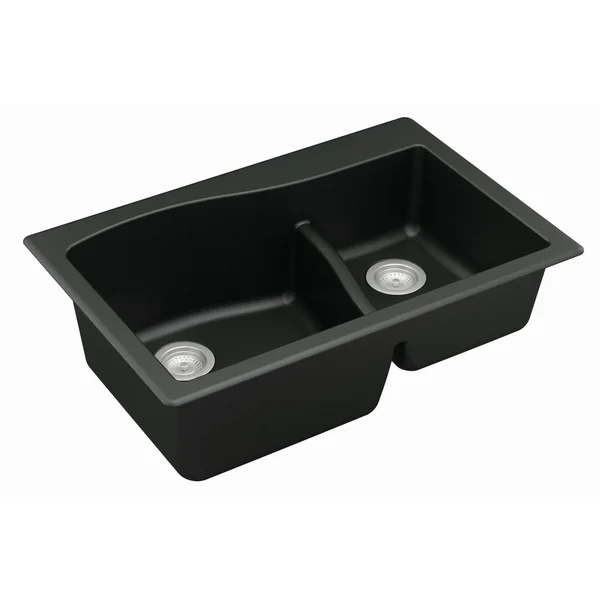 Karran Top Mount Double Bowl Quartz Sink, Black