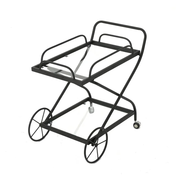 Christopher Knight Home Perley Traditional Iron Glass Bar Cart with Shelves by, Black