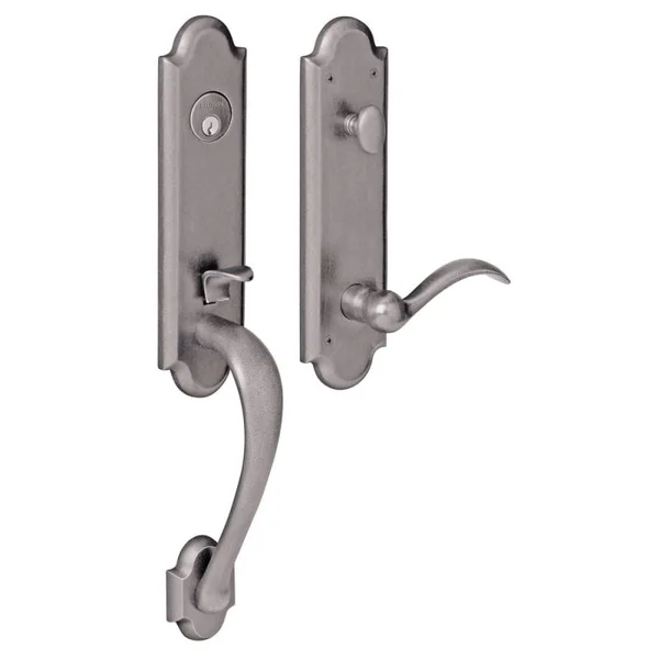 Baldwin Hardware - 3/4 Boulder Escutcheon Left Handed Single Cylinder Handleset with BeaverTail Lever in Distressed Antique Nick