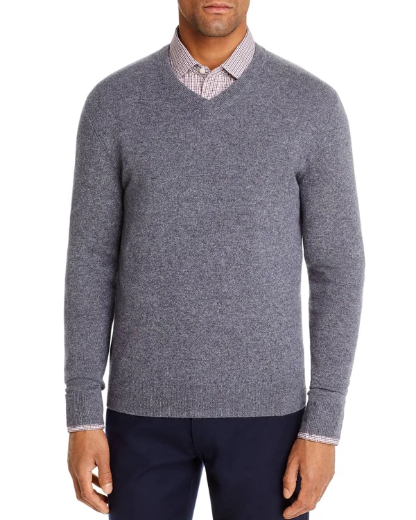 The Men's Store at Bloomingdale&s Cashmere V-Neck Sweater - 100% Exclusive - Gray - Size Small - Gray Navy Twist