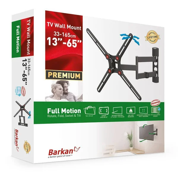 Barkan 13 - 65x22 Full Motion - 4 Movement Flat, Curved TV Wall Mount Black 80166139