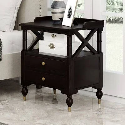Betterton 2 - Drawer Solid Wood Nightstand in Black Rosdorf Park