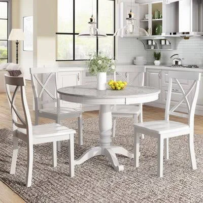 Concepcion 5 - Piece Dining Set Alcott Hill Table Base Color: White, Chair Color: White