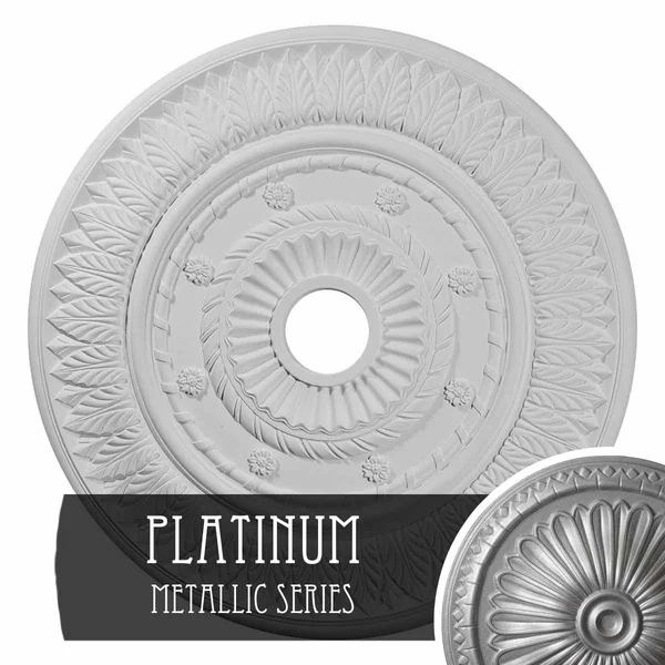 26 3/4x22OD x 3 5/8x22ID x 1 1/8x22P Leaf Ceiling Medallion (Fits Canopies Up to 3 5/8x22), Hand-Painted Platinum