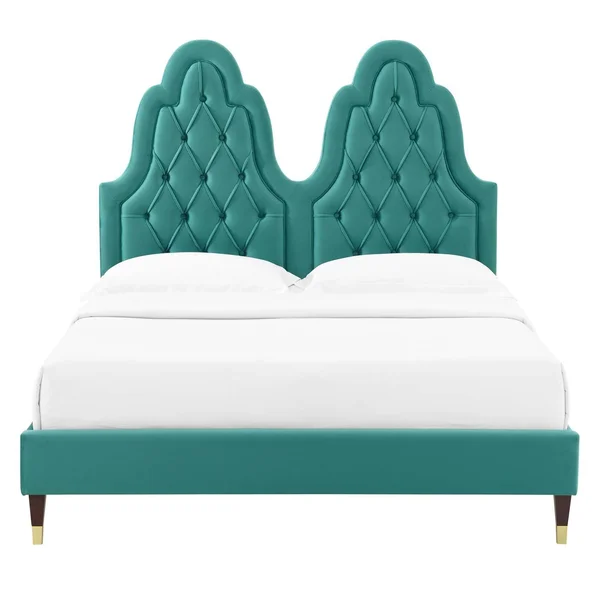 Alexandria Tufted Performance Velvet King Platform Bed - Teal