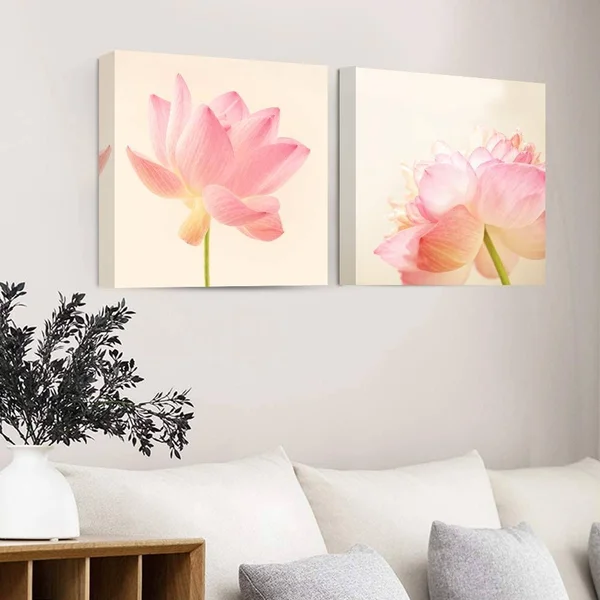 Wall26 2 Panel Canvas Wall Art Summer Lotus Canvas Painting Wall Decor for Living Room Framed Home Decorations -, Size: 24 x 24