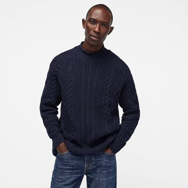 J.Crew Mens 1988 Rollneck Sweater in Cable Knit Cotton (Size Small)