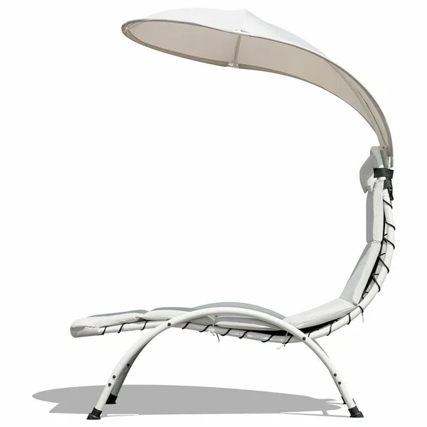 Gymax Hanging Chaise Lounger Chair Arc Stand Porch Swing Hammock Chair w/ Canopy Khaki - Beige