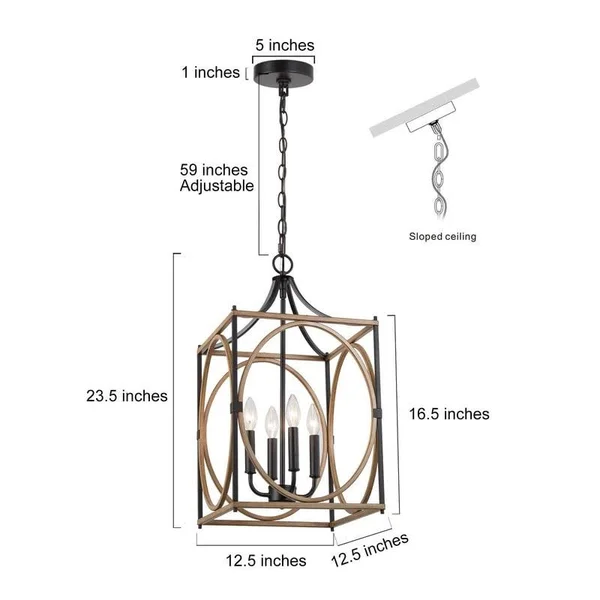Modern Farmhouse 4-Light Chandelier Cube Candle Pendant Lights for Dining Room - L12.5x22x W12.5x22x H 23.5x22