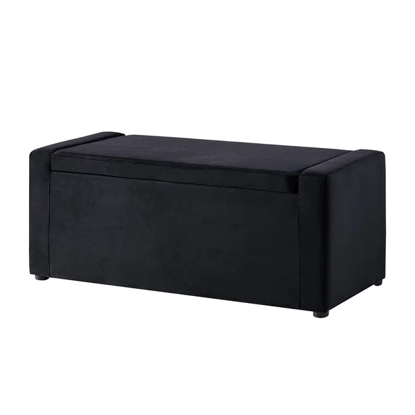 Inspired Home Alejandro Velvet Upholstered Shoe Storage Bench, Black White, One Size