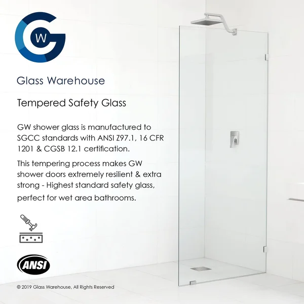 Glass Warehouse 34x22 x 78x22 Frameless Shower Door - Single Fixed Panel Fluted Frosted - Satin Brass