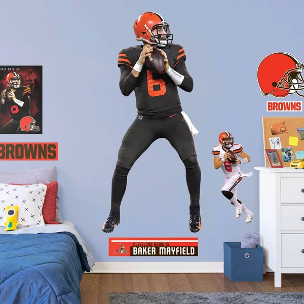 Baker Mayfield for Cleveland Browns: Color Rush - Officially Licensed NFL Removable Wall Decal Life-Size Athlete + 8 Wall Decals