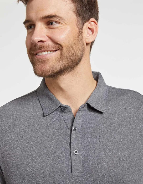 Sun Protective Long Sleeve Polo Shirt for Men UPF 50+, UV Protection Light Grey