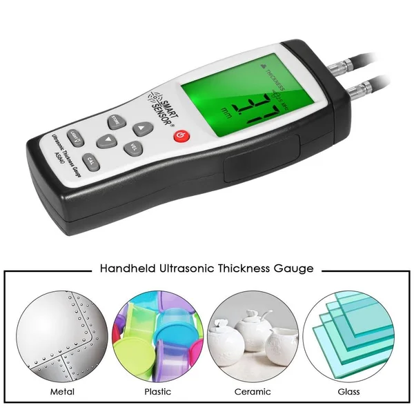Smart Sensor Professional Ultrasonic Thickness Gauge Handheld LCD Digital Thickness Tester Depth Meter Range 1.2~225mm High Accu