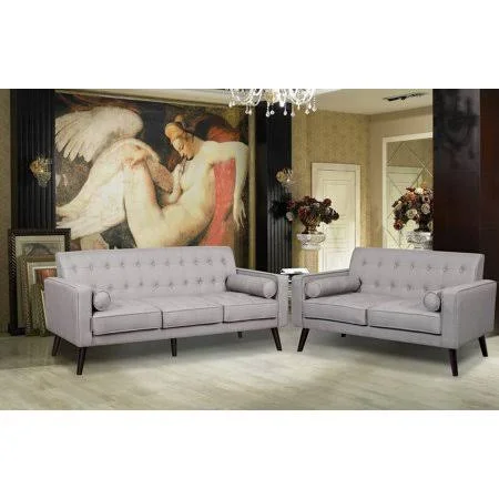 US Pride Furniture Penelope 2 Piece Living Room Set - Sofa & Loveseat, Light Brown