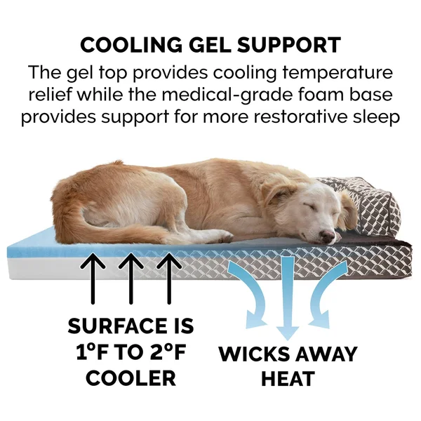 FurHaven Sofa Dog Bed - Plush & D閏or Comfy Couch Cooling Gel Foam, Jumbo Plus, Diamond Brown