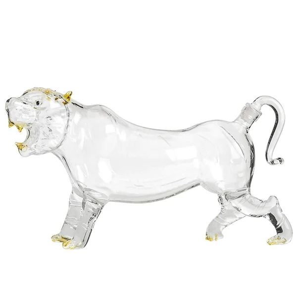 Animal Decanters Large 35-oz Roaring Tiger Glass Figurine - Lead Free Mouthblown Liquor Decanter for Bourbon, Whiskey, Scotch, Ru