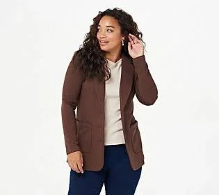 Lisa Rinna Collection Brushed French Terry Blazer, Size Medium, Coffee