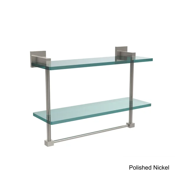 Allied Brass MT-2-16TB-ABZ Montero Collection 16 in. Two Tiered Glass Shelf with Integrated Towel Bar Antique Bronze