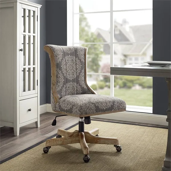 Linon Pearl Wood Upholstered Office Chair in Gray - CYMX1083