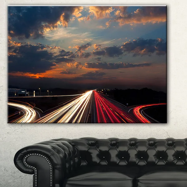 Design Art 'Long Exposure Traffic' Photographic Print on Wrapped Canvas, Size: 20 inch H x 40 inch W x 1 inch D, Red