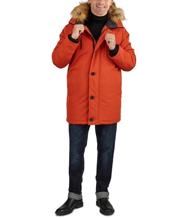 Guess Faux-Fur-Trimmed Hooded Heavyweight Parka - Mens, M, Red