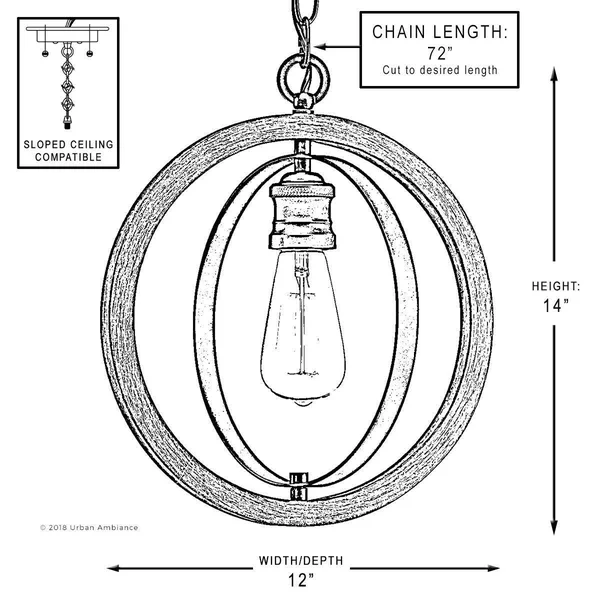 Luxury Vintage Pendant Light - 14x22H x 12x22W, with Modern Farmhouse Style, Charcoal Finish by Urban Ambiance UHP2214