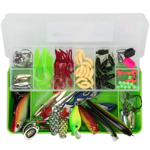 SKYSPER Fishing Lures Set with Tackle Box - Saltwater Freshwater Lures Including Spinners, Soft Plastic Worms, Crank Bait, Jigs