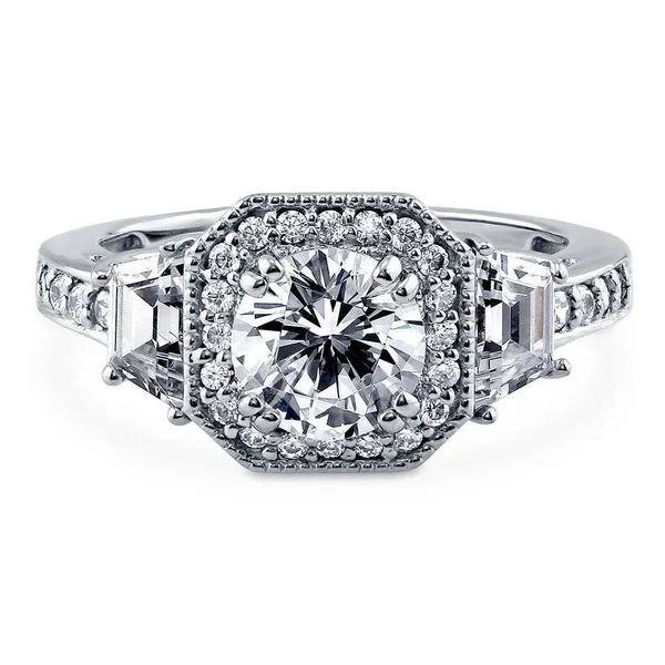 Berricle Sterling Silver Round Cubic Zirconia CZ Halo Art Deco Wedding Engagement Ring 1.9 CTW Size 6.5