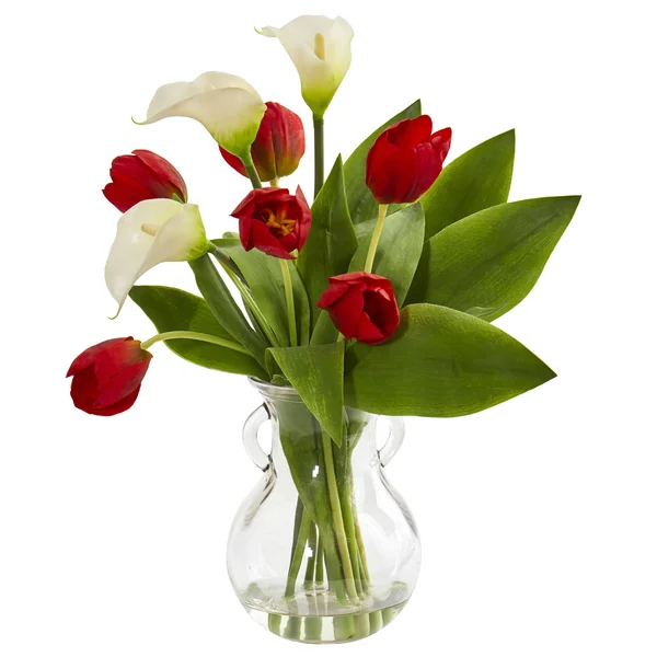 Nearly Natural Calla Lily & Tulips Artificial Arrangement in Decorative Vase Pink