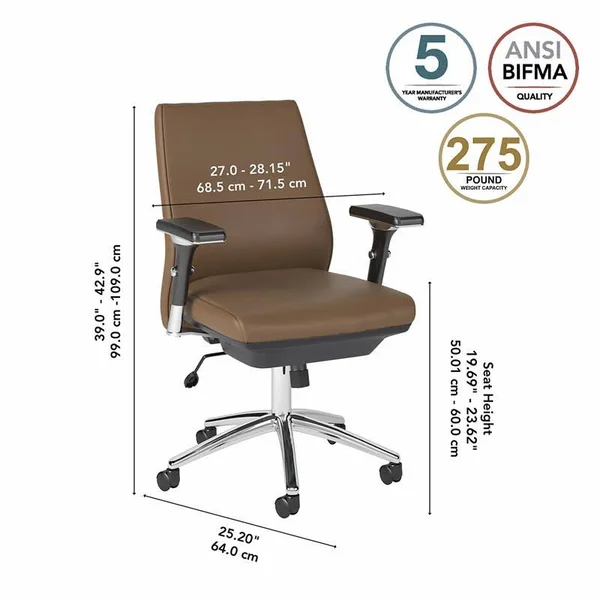 BBF Move 40 Series Mid Back Executive Office Chair in Saddle Tan - Bonded Leather