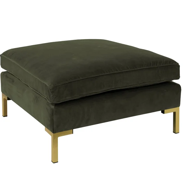 Alexis Pillowtop Ottoman with Brass Metal Y-Legs Dark Green Velvet - Skyline Furniture