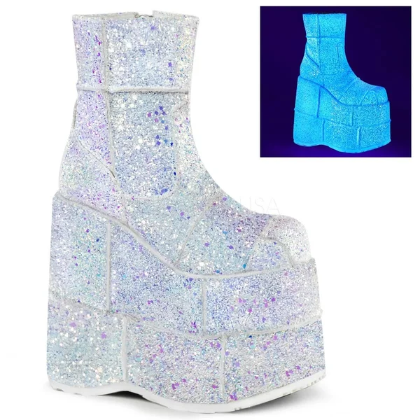 STACK-201G - Men's GOGO Platform Wedge Glitters Ankle Boots, White Size : 7 - FUNkyPair.com