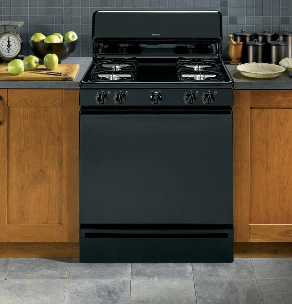 Hotpoint RGB525DEHBB Gas Range with Broiler Drawer - Freestanding - 4.8 cu ft - Black