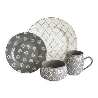 Moroccan 16 Piece Dinnerware Set - Service for 4 Color: Gray