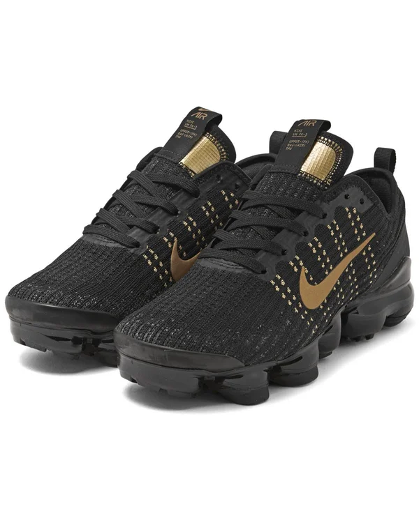 Nike Air VaporMax Flyknit 3 Black/Gold Grade School Kids& Shoes - Size: 5