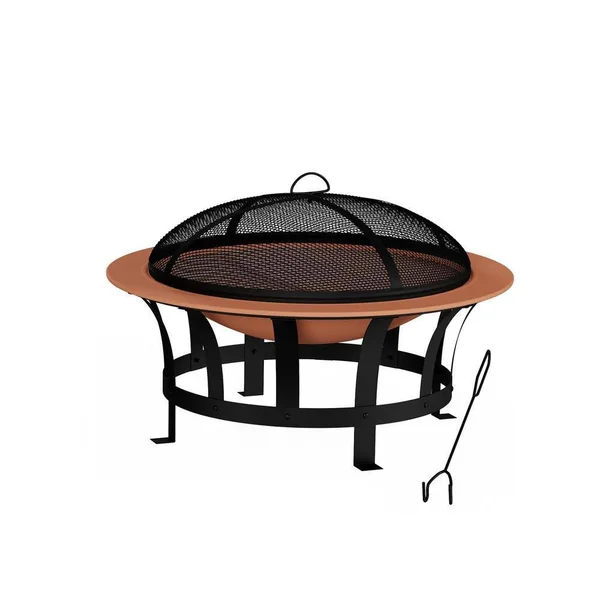 Pure Garden 30 in. W x 20 in. H Round Steel Wood Burning Outdoor Deep Fire Pit in Copper/Black with Grilling Grate - Multi-Colore