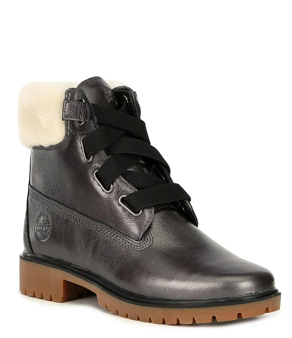 Timberland Women's Jayne Authentic Shearling Waterproof Boot - Size: 8.5, Dark Grey Metallic Leather