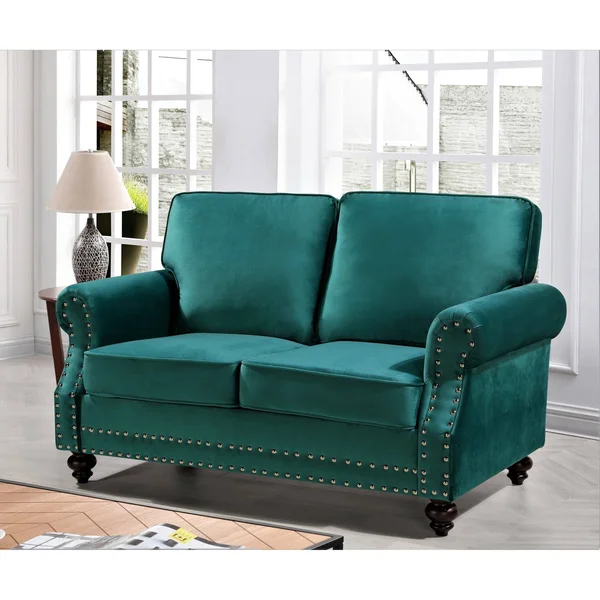 Ramos Nailhead Velvet Loveseat - Black