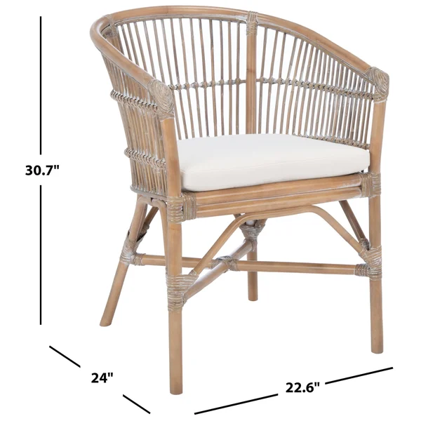 Safavieh ACH6516B Olivia Rattan Accent Chair with Cushion White Washed & White