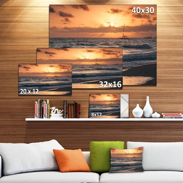 Designart 'Colorful Sunrise Over Atlantic Ocean' Beach Photo Canvas Print - 32 in. Wide x 16 in. High