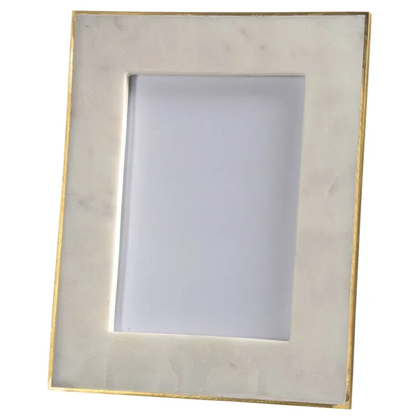 Estelle Modern Classic Gold Edge White Marble Picture Frame - 5x7, White/Ivory, Kathy Kuo Home
